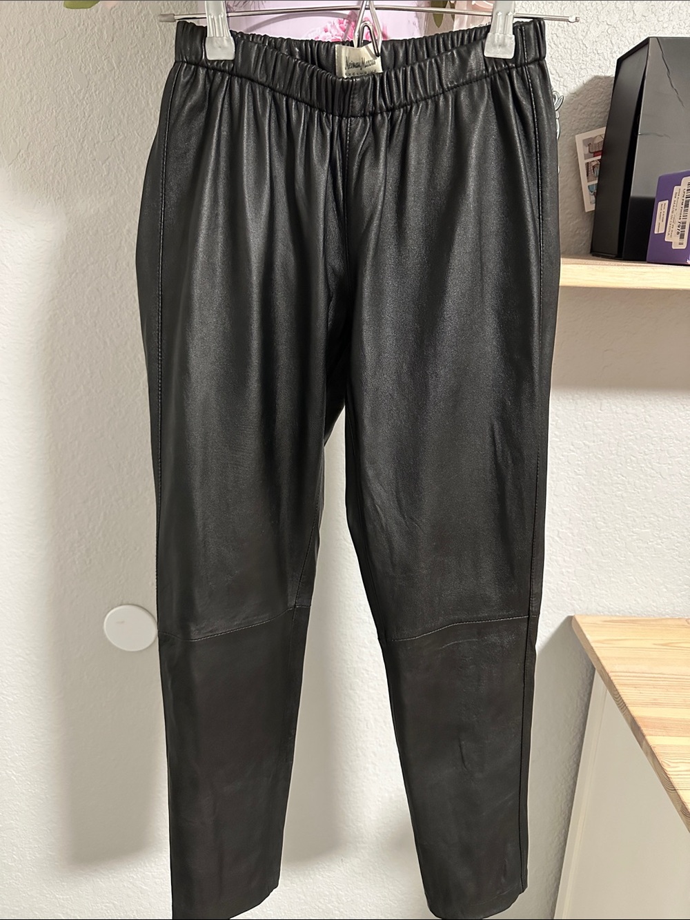 Neiman Marcus Black Genuine Leather Jogger Pants